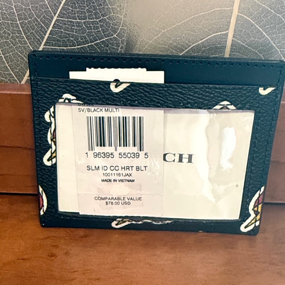 Coach Black Leather Card Holder with Pink Heart and Yellow Lightning Motif - Picture 4 of 4